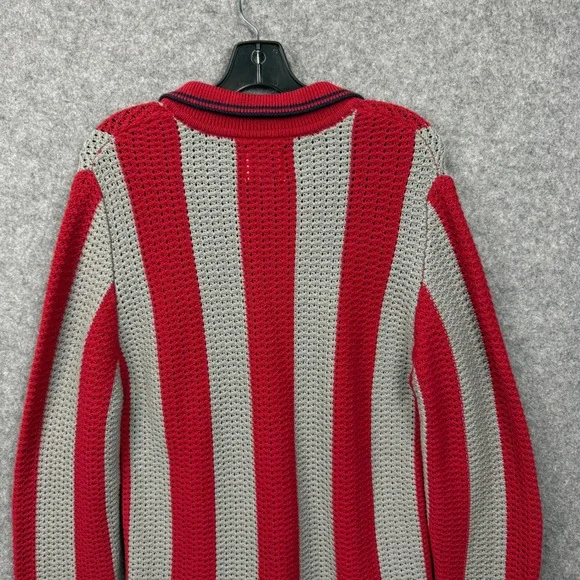 BDG Urban Outfitters Red Grey Striped Open Knit Polo Sweater Womens XS New - Picture 7 of 11